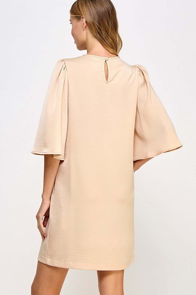 Satin Flutter Sleeve Dress