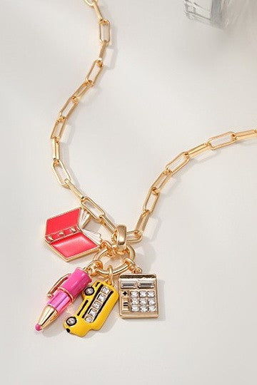 BACK TO SCHOOL TEACHER PENCIL BOOK CHARM NECKLACE