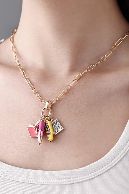 BACK TO SCHOOL TEACHER PENCIL BOOK CHARM NECKLACE