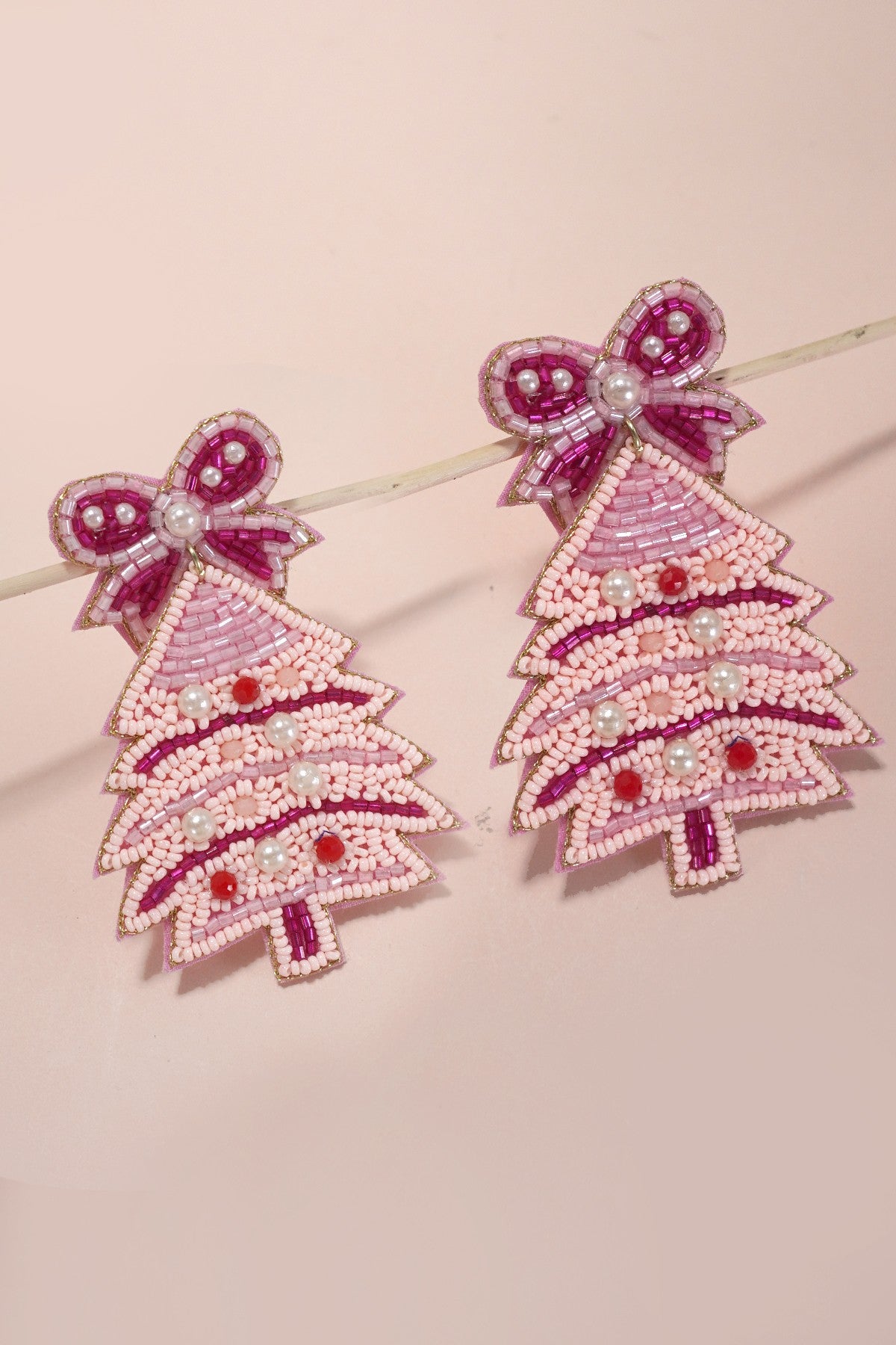 CHRISTMAS BELL BOW SEED BEAD EARRING