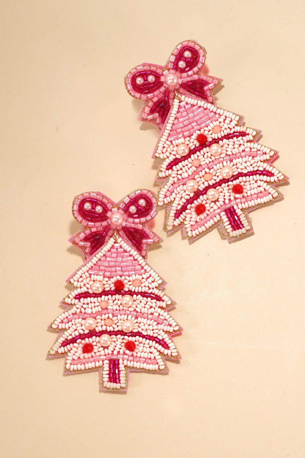 CHRISTMAS BELL BOW SEED BEAD EARRING