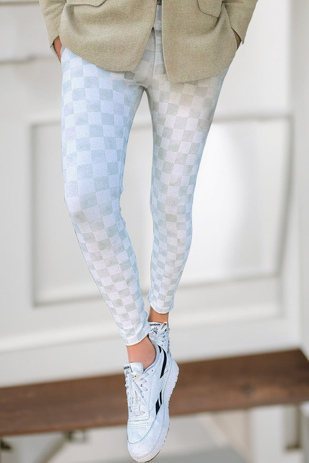 Checkered Pattern High Waist Skinny Leggings