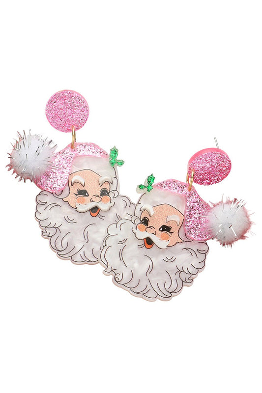 Glittered Resin Pom Santa Dangle Earrings