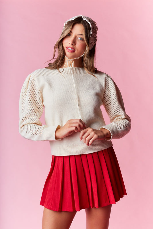 Intricate Lattice Pattern Long Sleeve Sweater