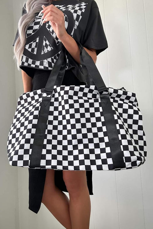 Checkered Print Large Capacity Tote Bag