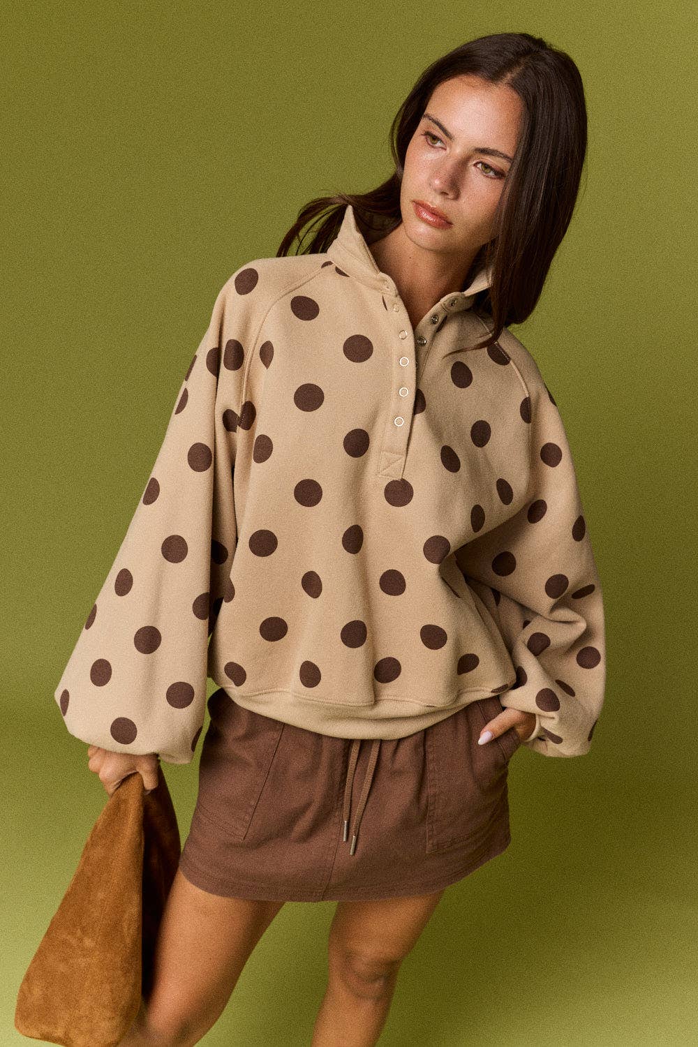 Women's Polka Dot Half-Snap Sweatshirt with Collar – Boutique Pullover