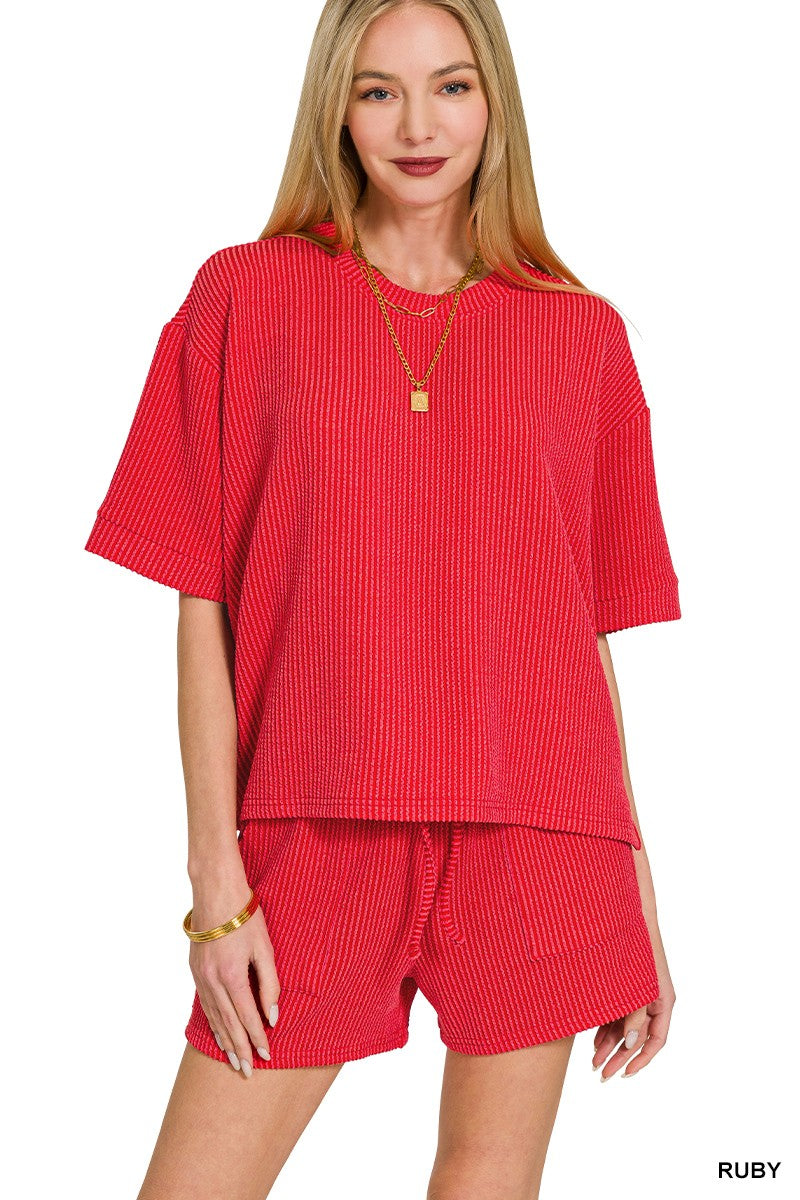 Corded Rib Short Sleeve Tee & Short Pants Set