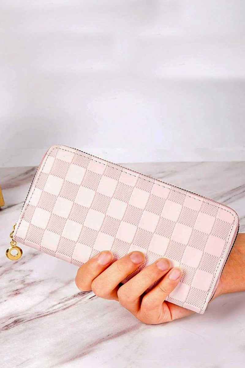 Checkered Monogram Vegan Leather Long Wallet