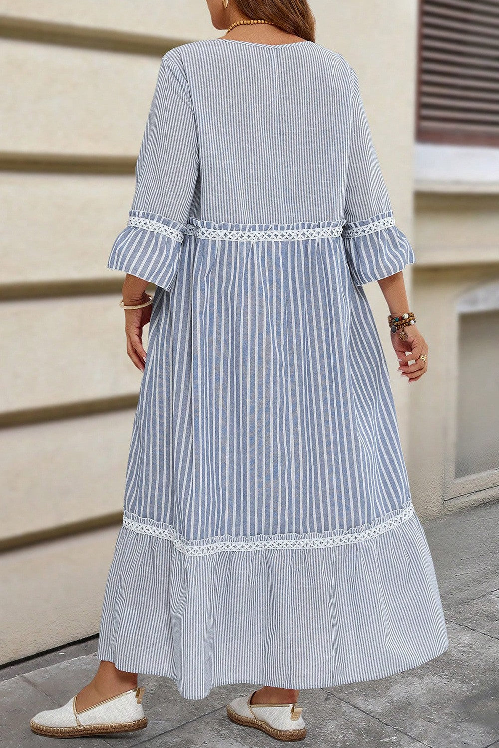 Lace Mixed Striped Patchwork Plus Size Dress
