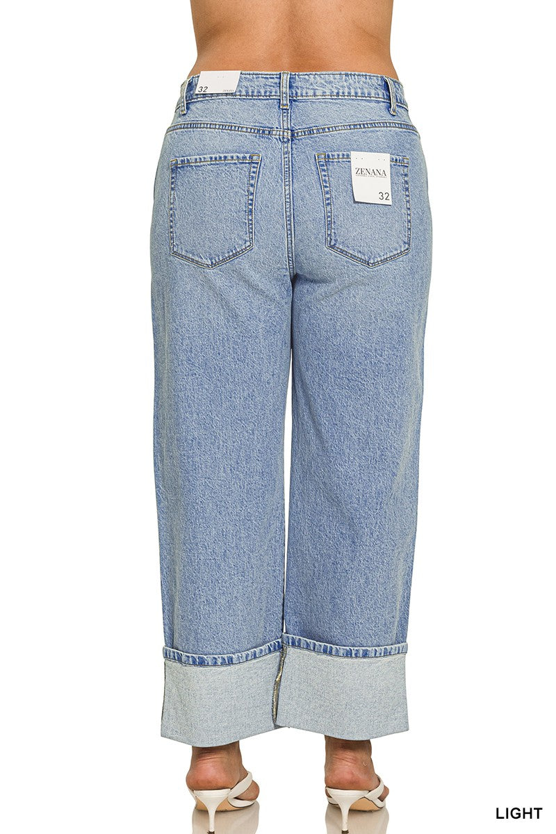 Plus High Rise Cuffed Wide Leg Denim Pants