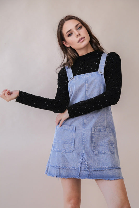 Washed Denim Overall Mini Dress