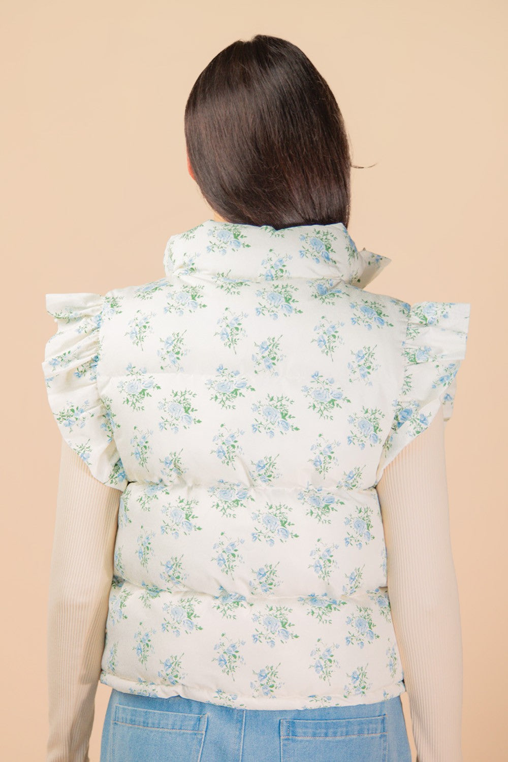 Front Bow Ruffle Sleeve Puffer Vest