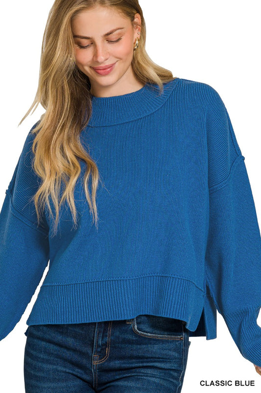 Wide Neck Band Drop Shoulder Sweater
