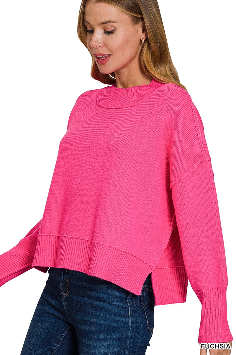 Wide Neck Band Drop Shoulder Sweater