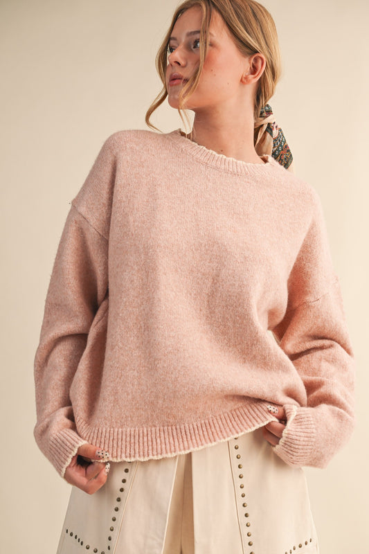 Contrast Knit Scalloped Edge Sweater