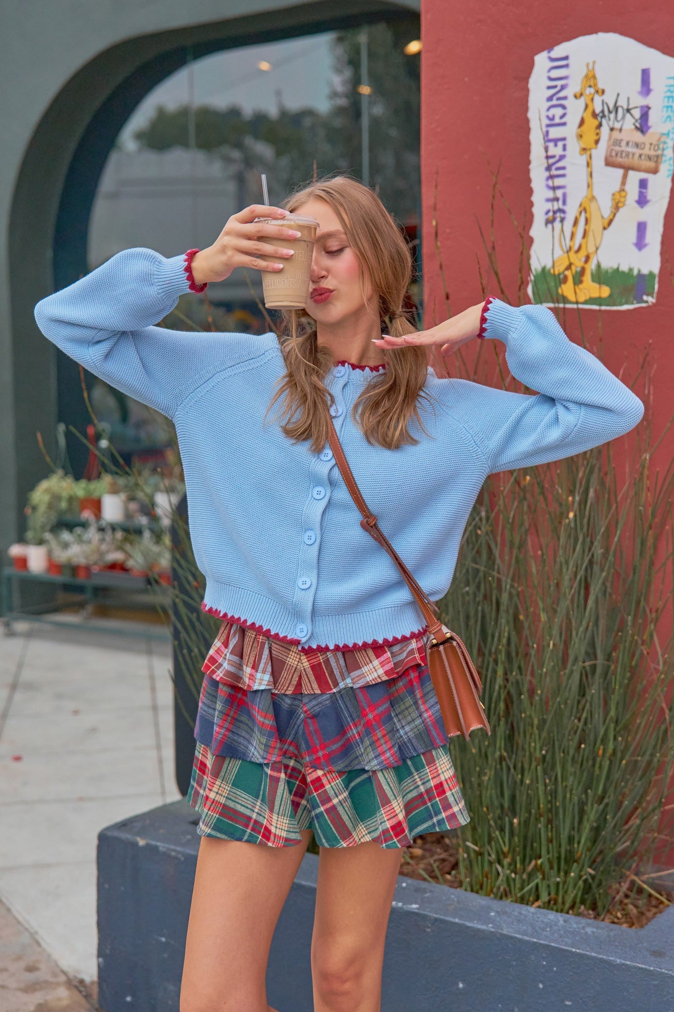 Contrast Scalloped Collar Sweater Cardigan