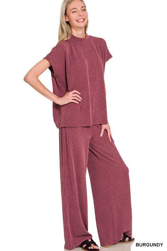 Raised Rib Short Sleeve Tee & Pants Set