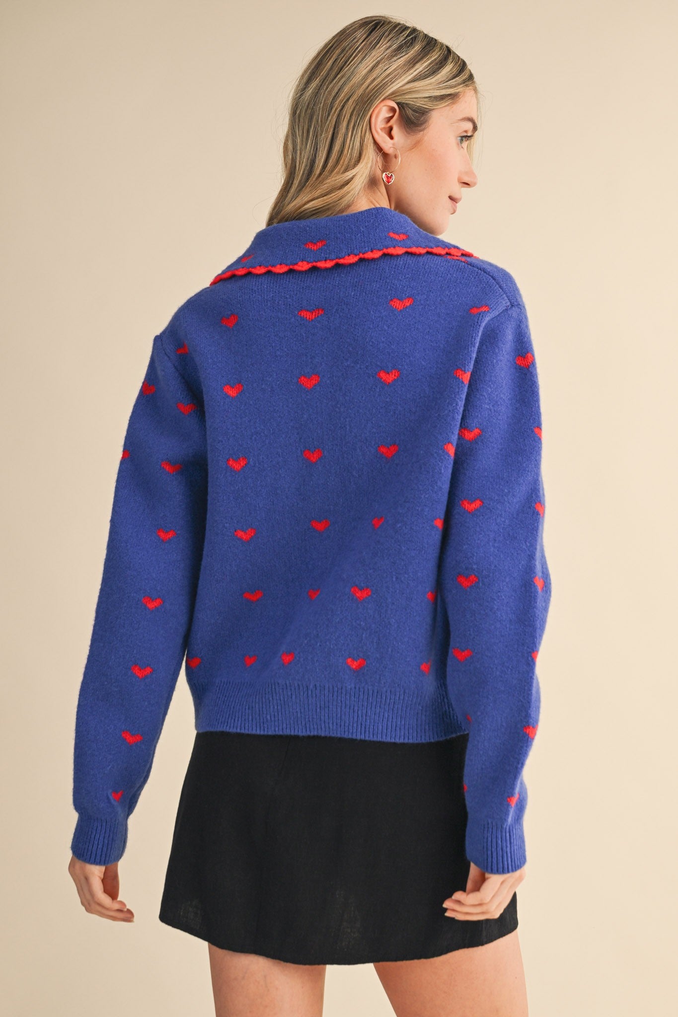 Doll Collar Heart Sweater Cardigan