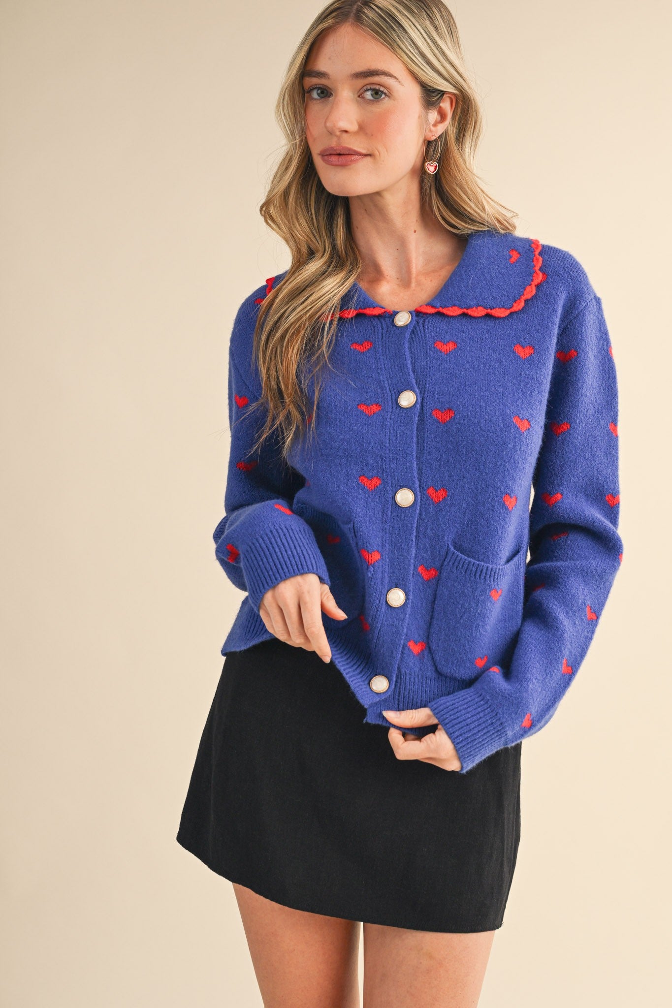 Doll Collar Heart Sweater Cardigan