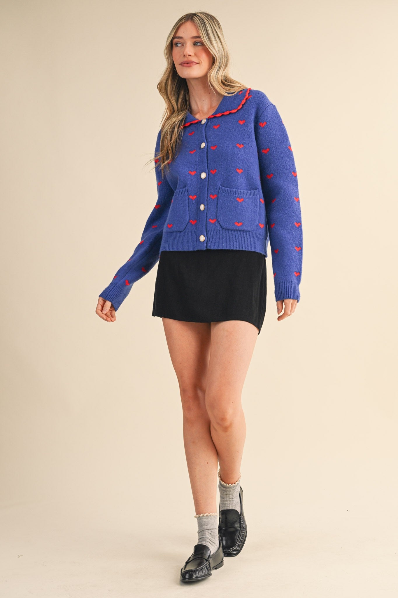Doll Collar Heart Sweater Cardigan