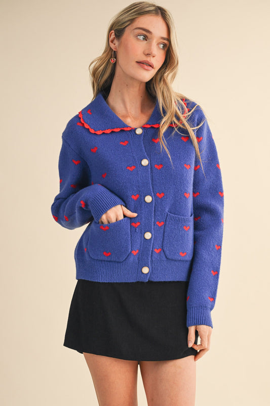 Doll Collar Heart Sweater Cardigan