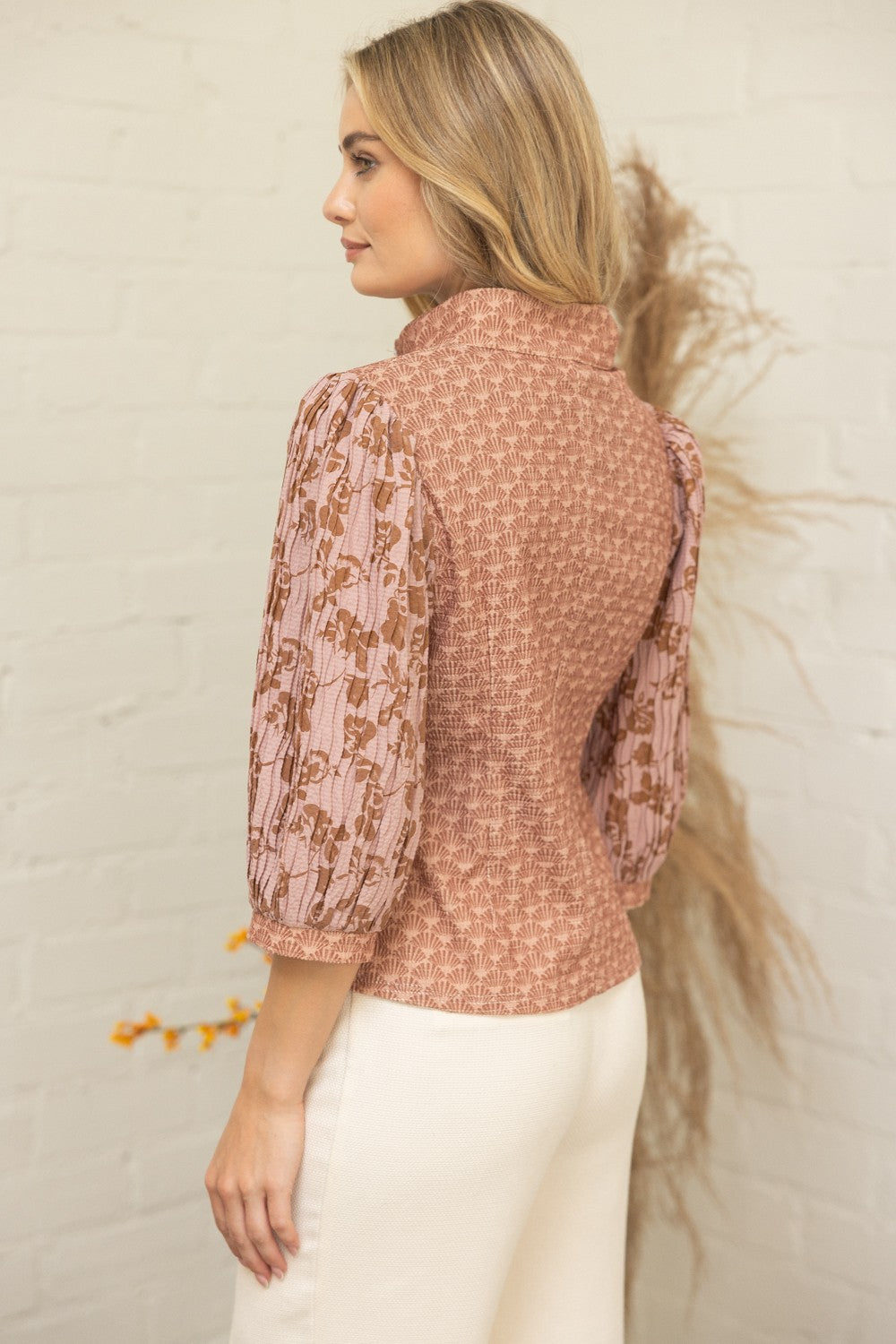 Multi Print Button Down Peplum Top