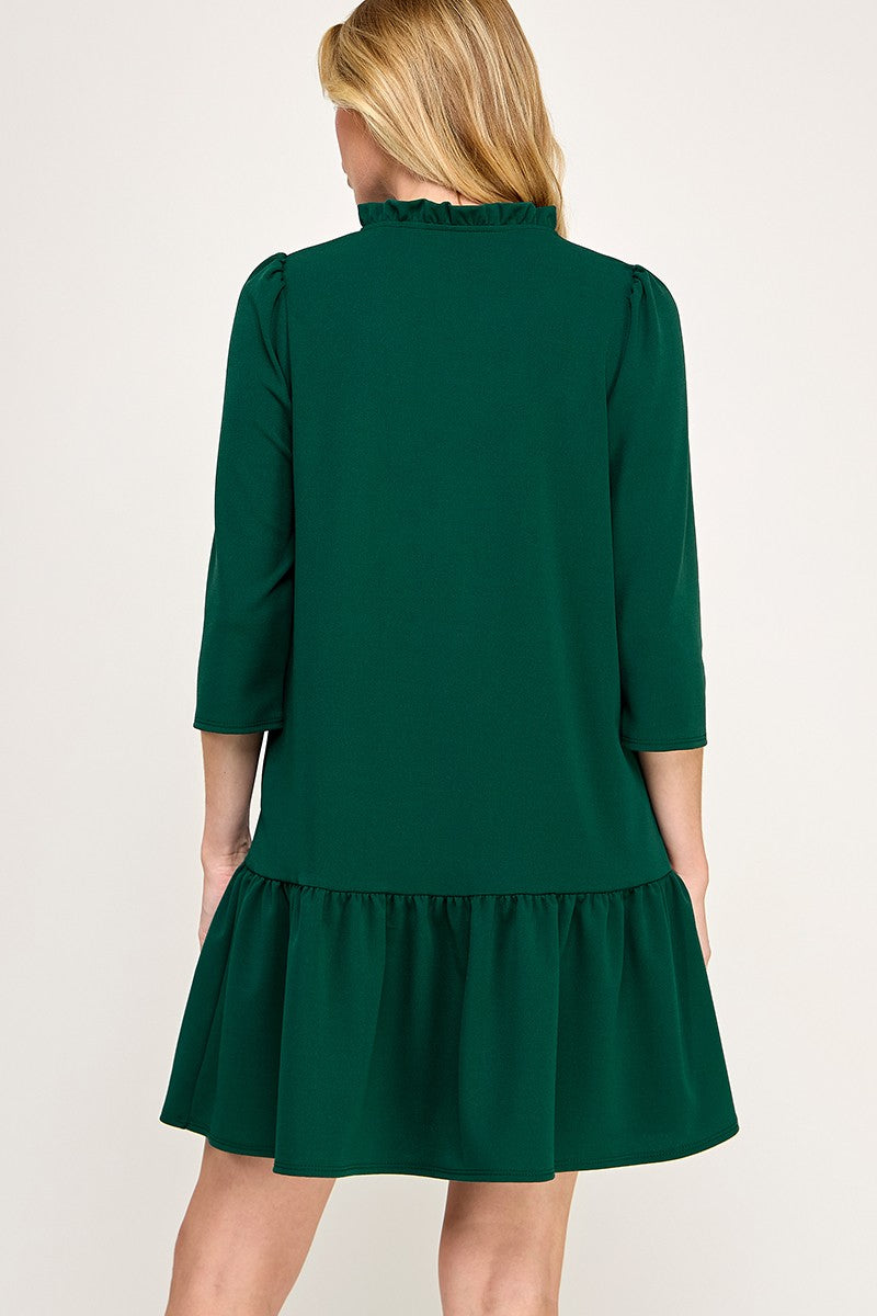 Solid ruffle neck dress