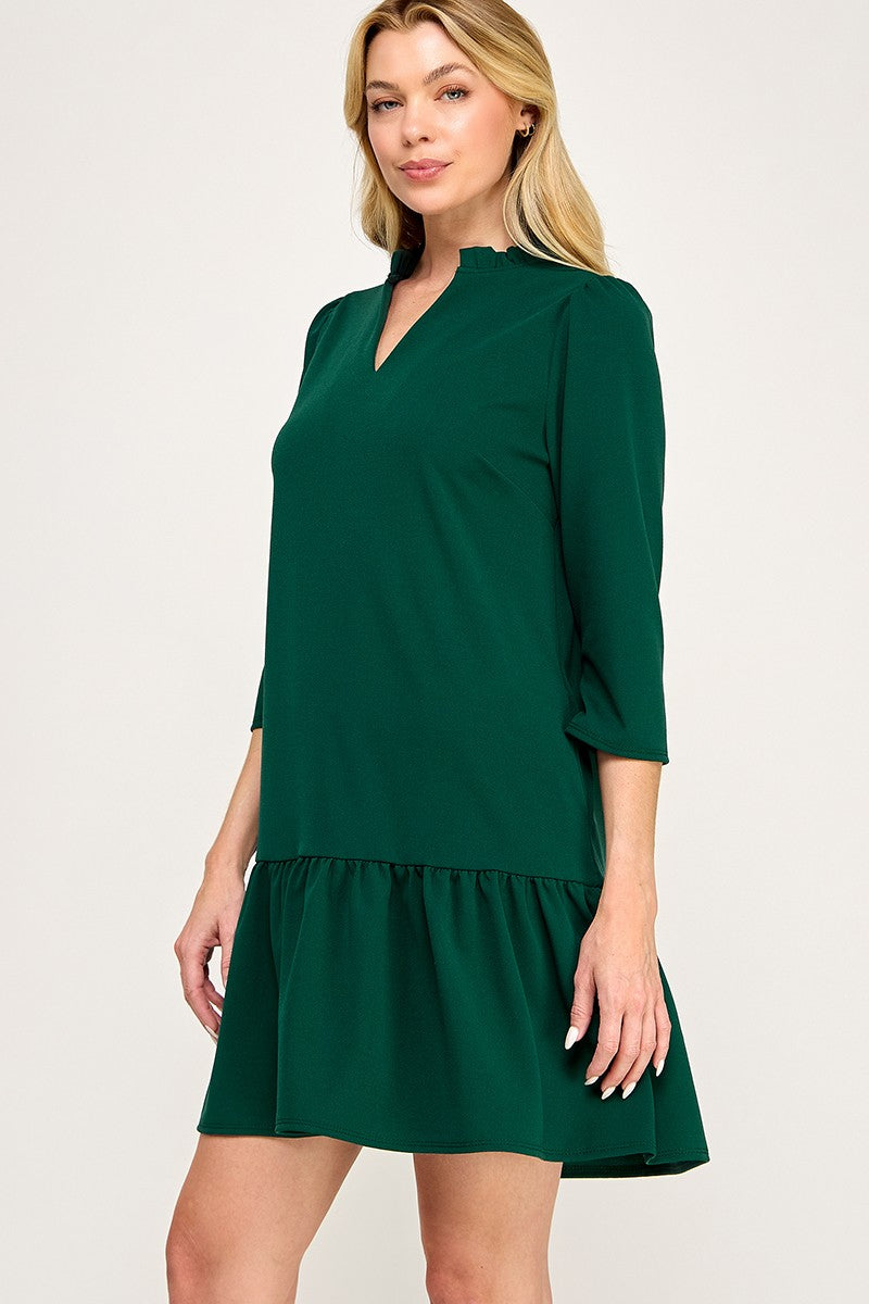 Solid ruffle neck dress