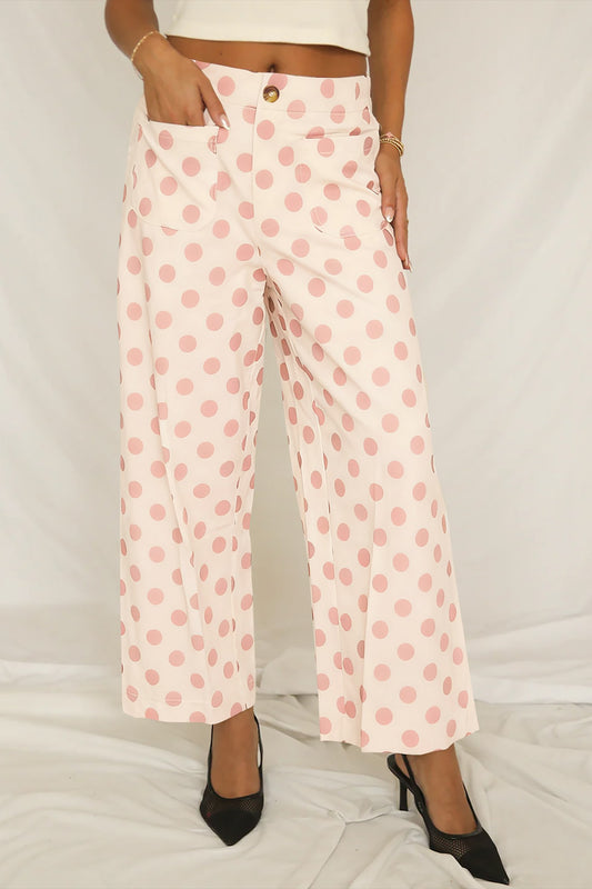 Casual Polka Dot Wide Leg Pants