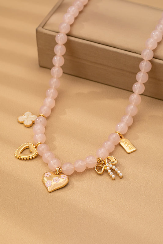 Beaded Charm Necklace-heart Bow Clover