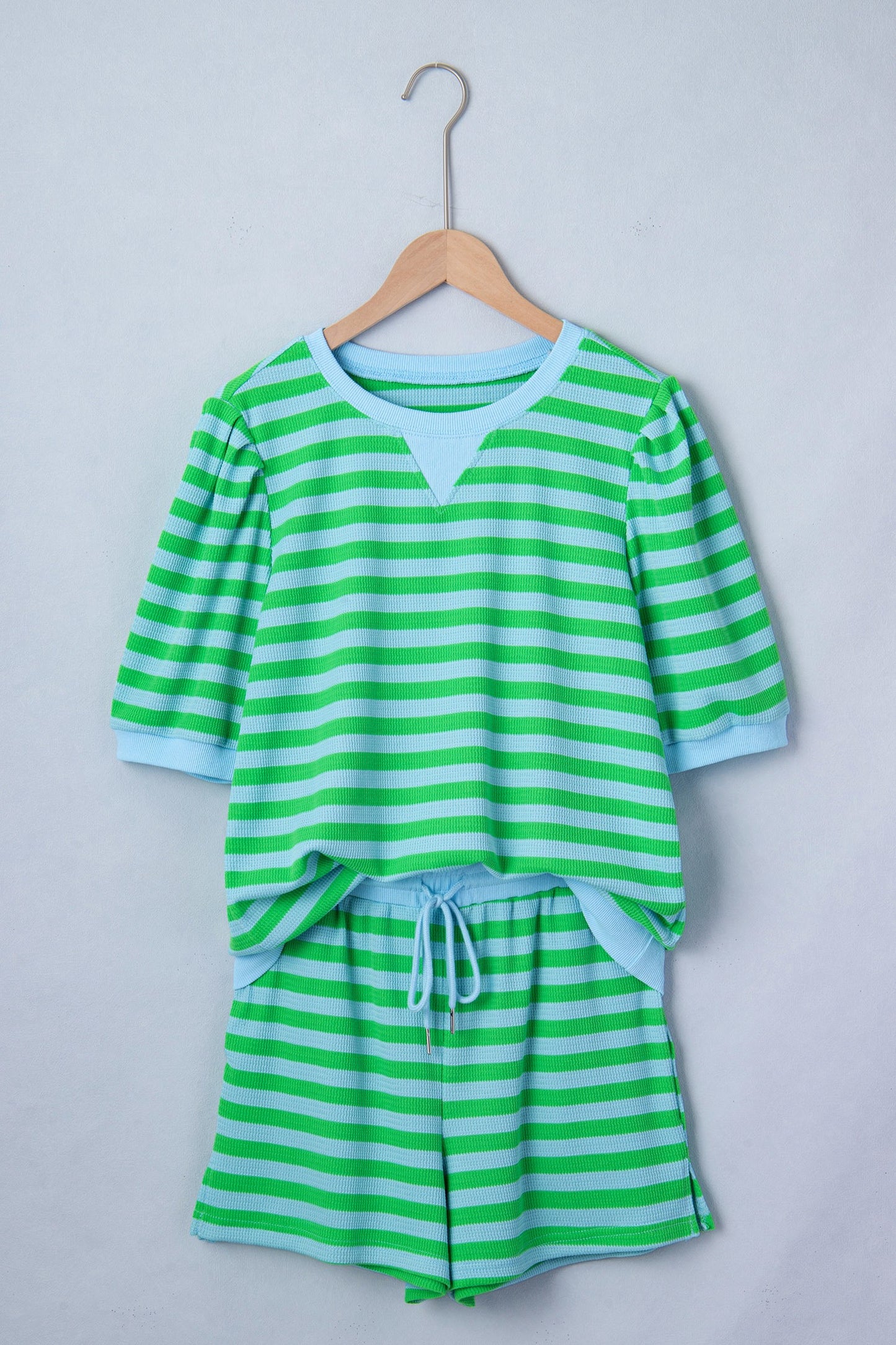 Stripe Puff T Shirt Matching Shorts Set