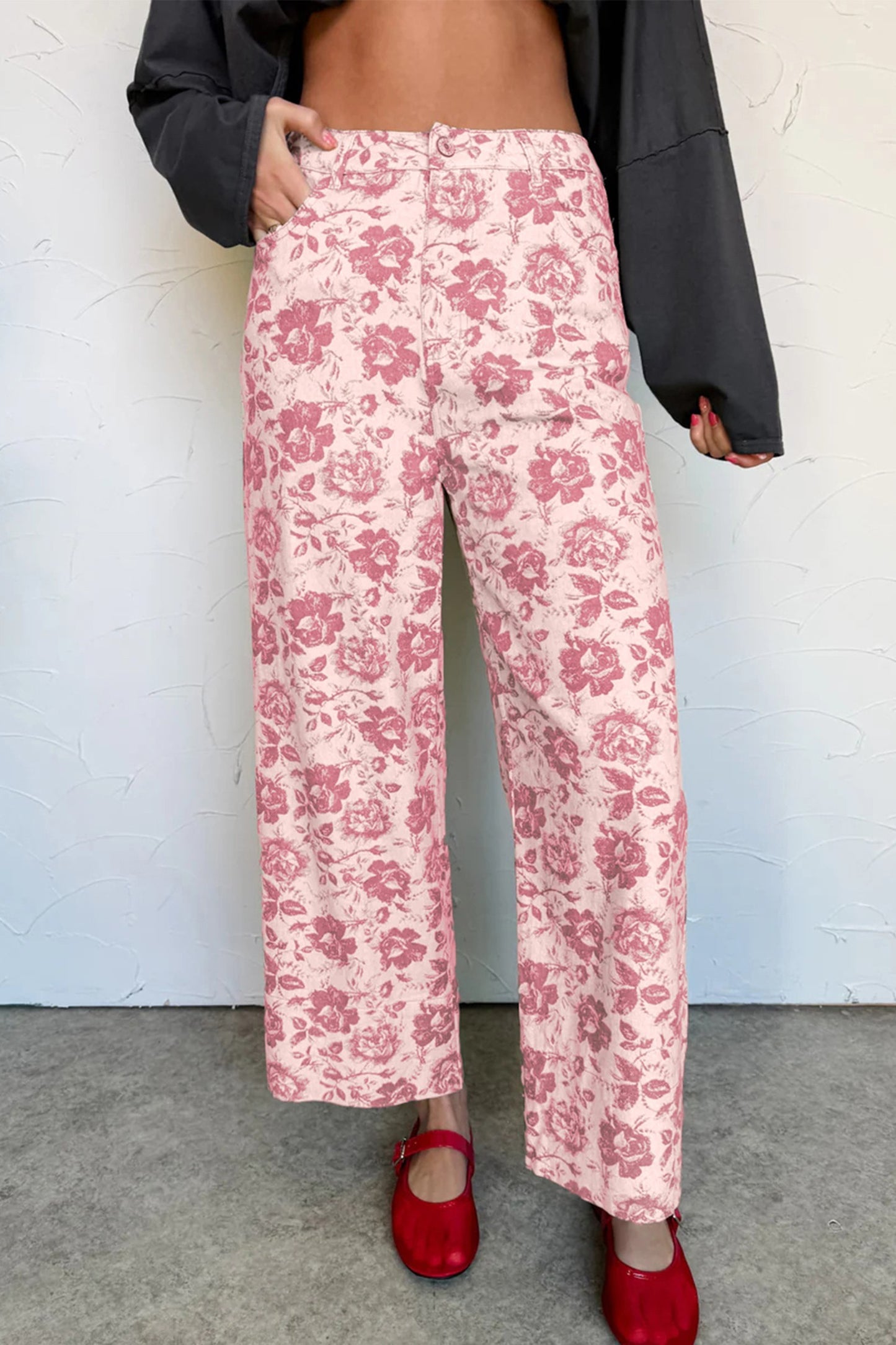 Vintage Floral Print Denim Shift Pants