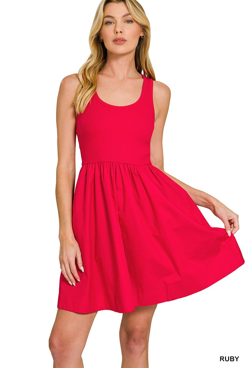 Combined Knit & Woven Midi Dress