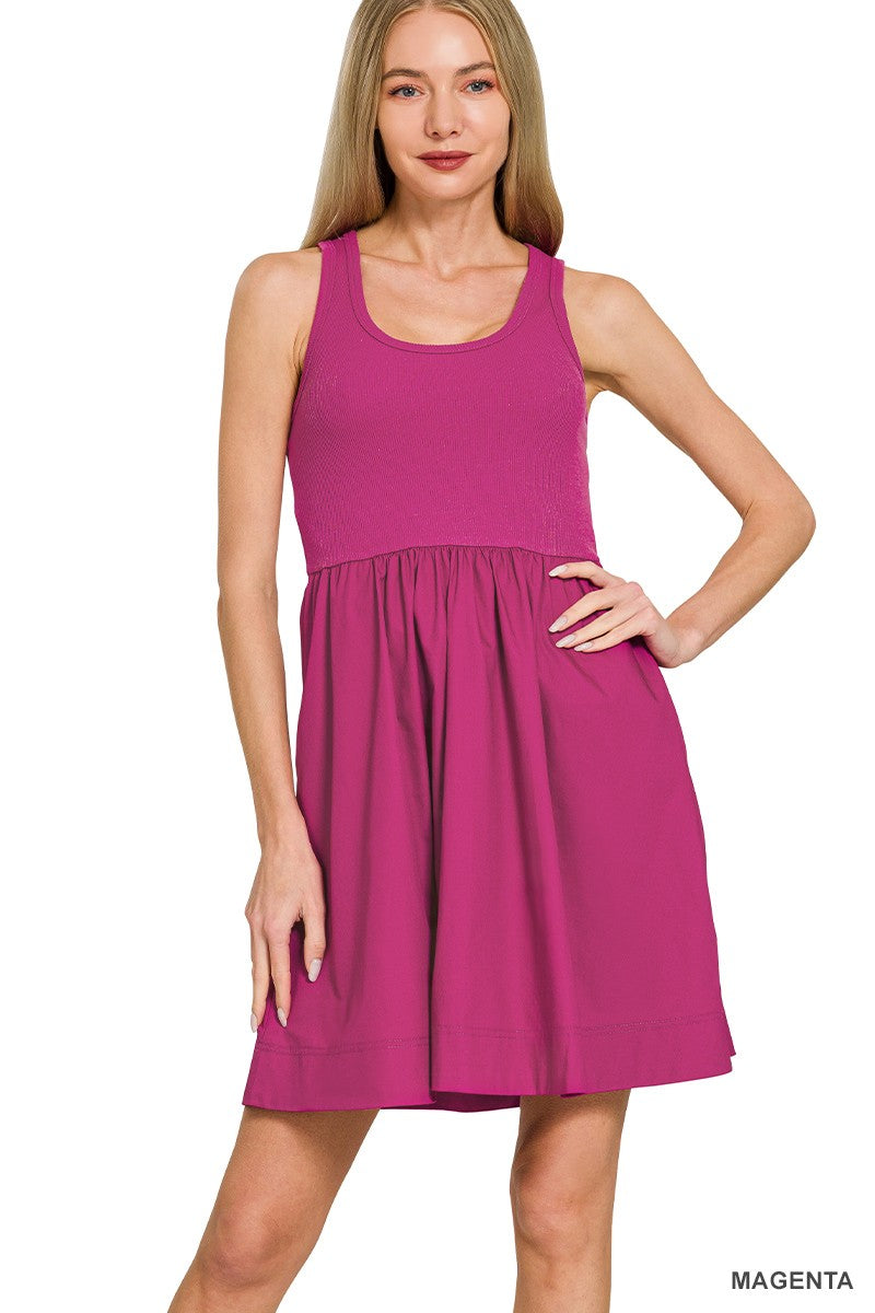 Combined Knit & Woven Midi Dress