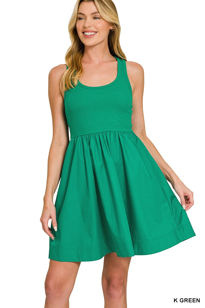 Combined Knit & Woven Midi Dress