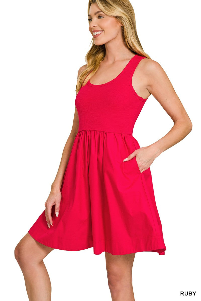 Combined Knit & Woven Midi Dress