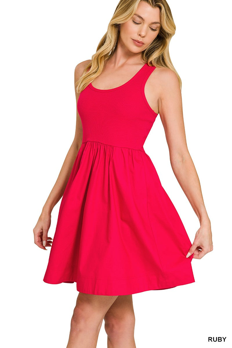 Combined Knit & Woven Midi Dress
