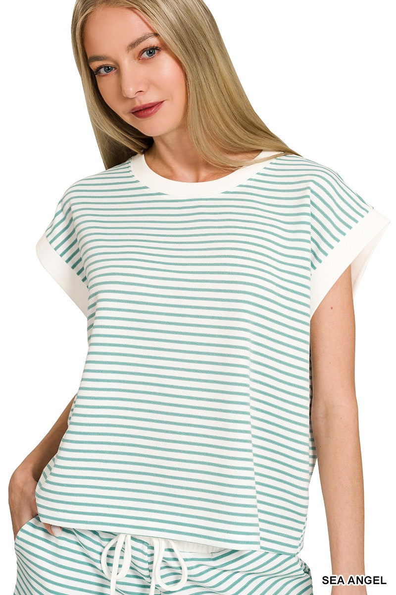 Stripe Contrast Trim Top & Shorts Set