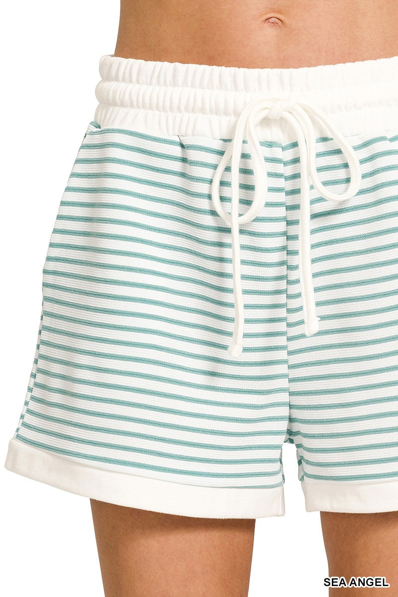 Stripe Contrast Trim Top & Shorts Set
