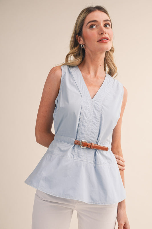 Sleeveless Belted Peplum Top