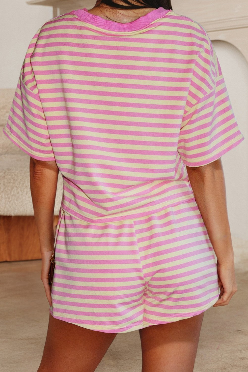 Stripe Drawstring Elastic Waist Plus Size Set