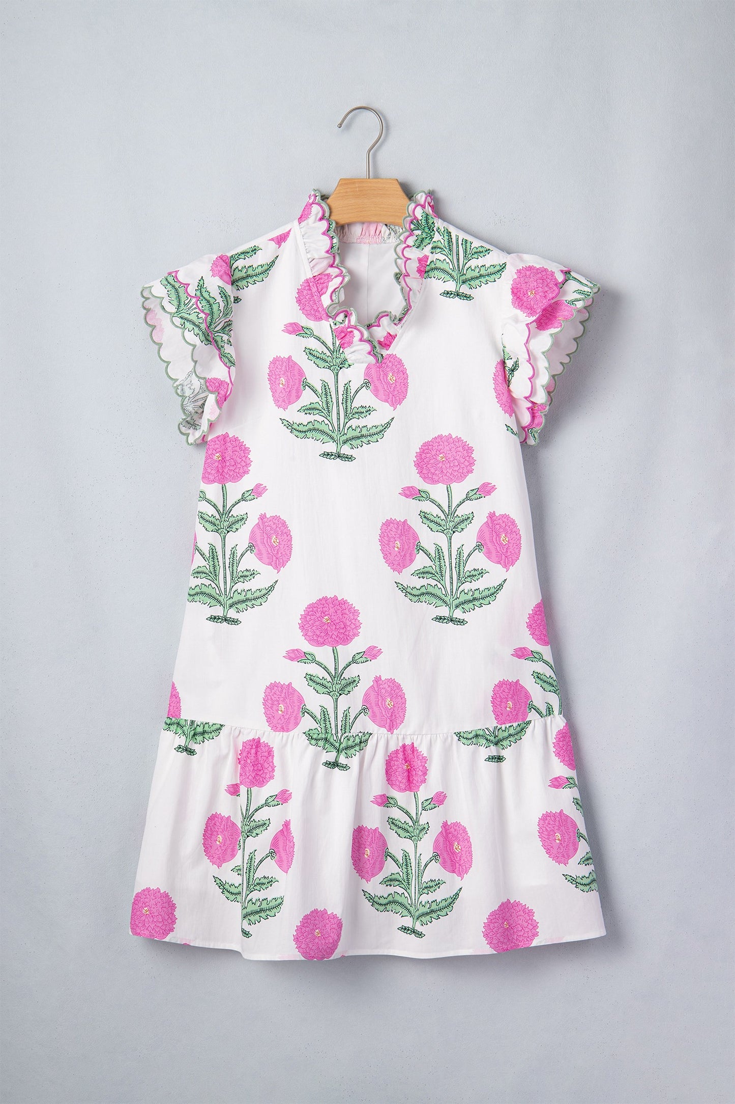 Embroidery Trim V Neck Drop Waist Mini Dress