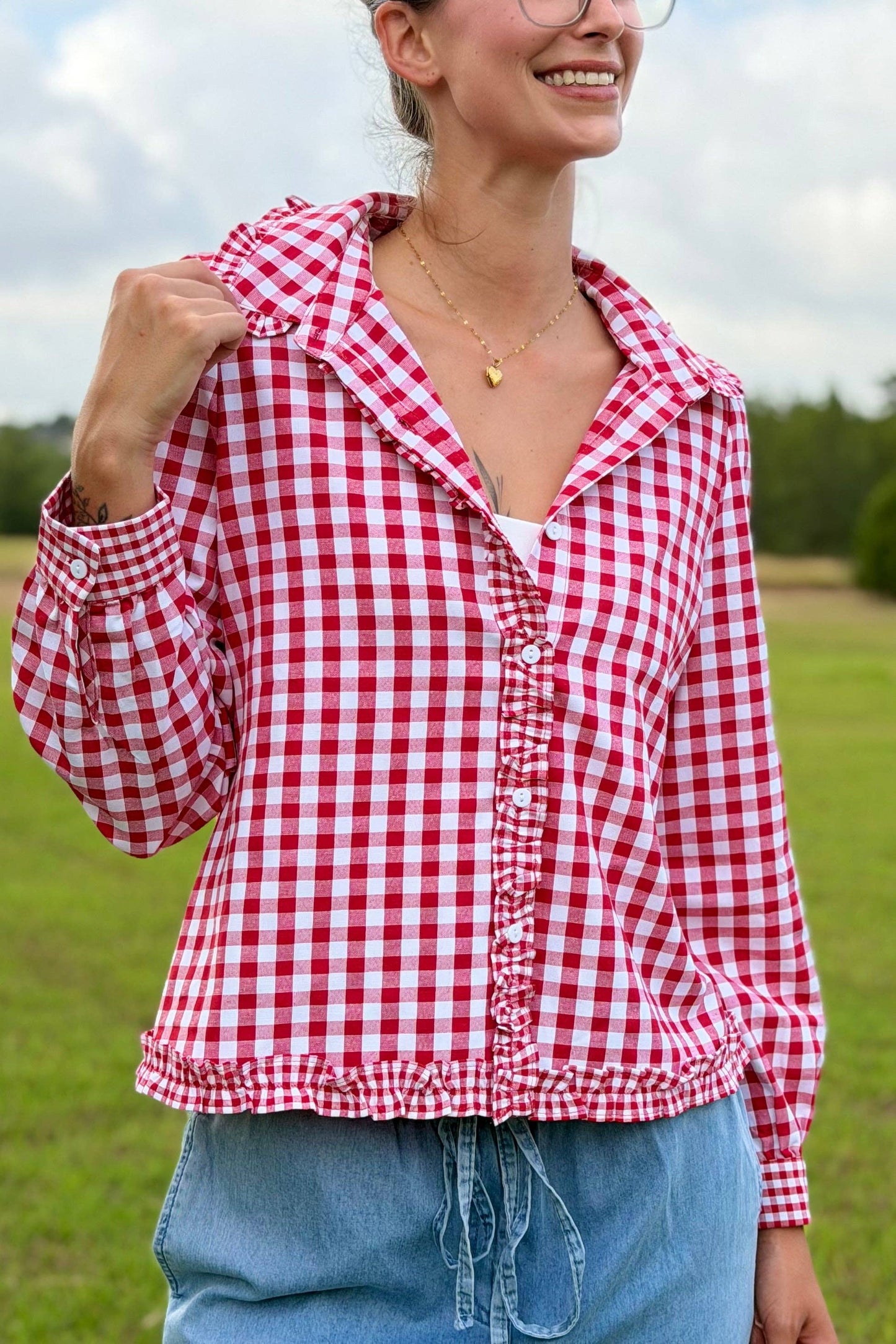 Julie Red Gingham Long Sleeve