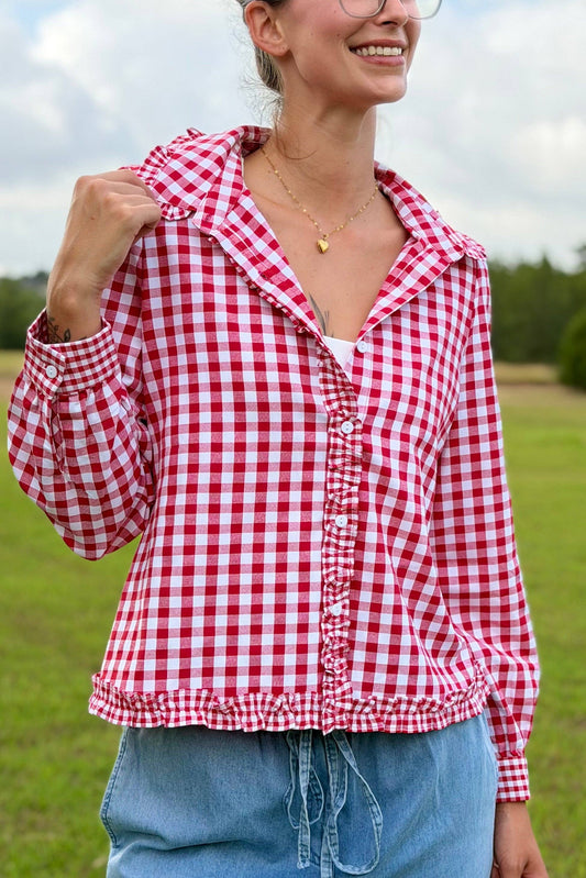 Julie Red Gingham Long Sleeve