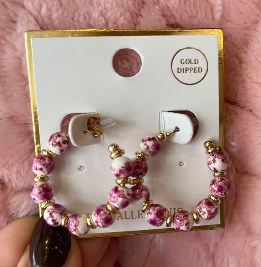 Pink floral hoops