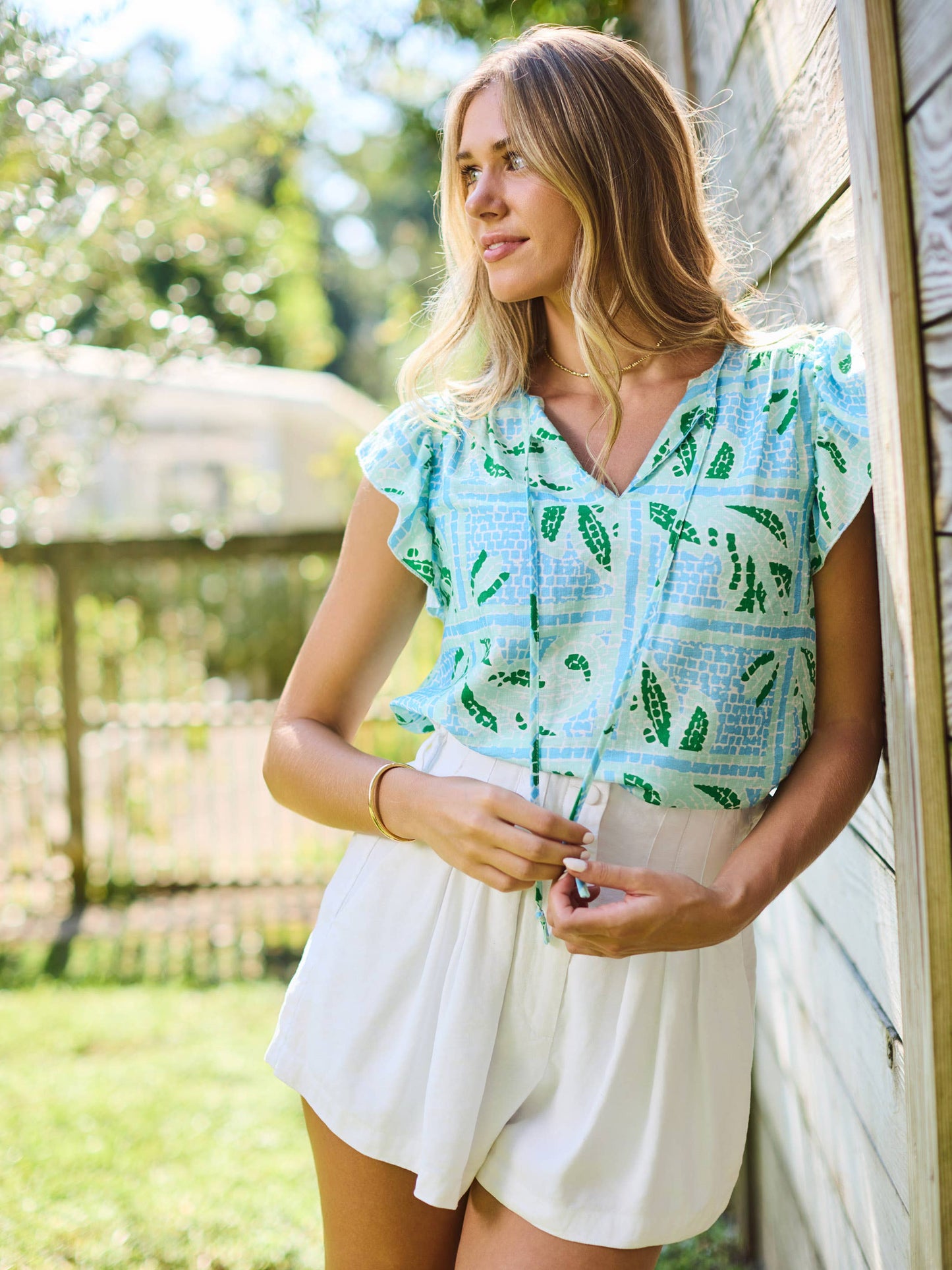 Lydia Top | Trellis Tiles Blue