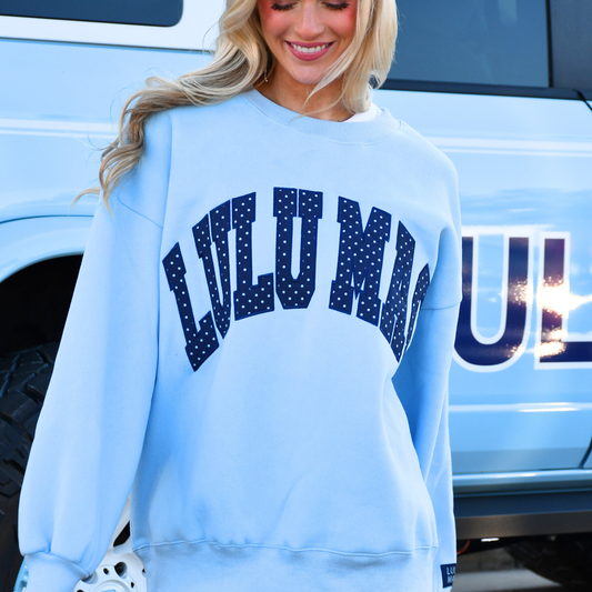 CrawfordHIll-Light Blue/Navy Polka Dot Sweatshirt