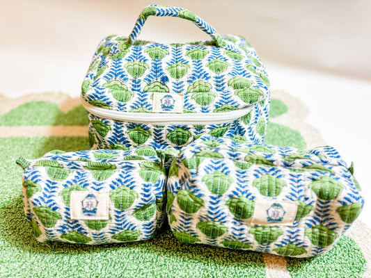 Heart of Grace - Green Blooms Set of 3 Cosmetic Bags 