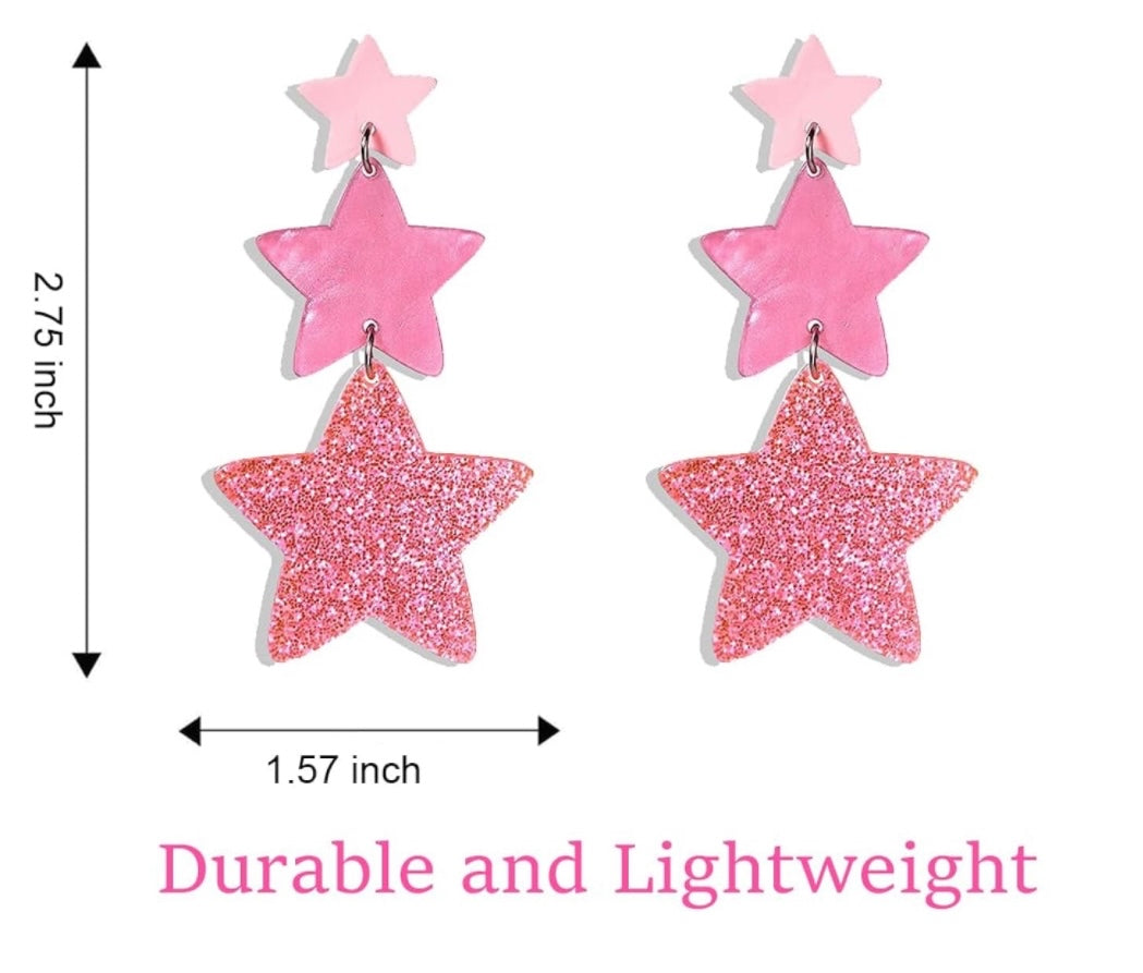 Pink Star Tiered Earrings