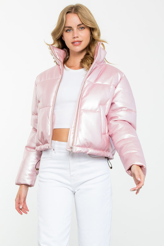 Metallic Zip Up Puffer Jacket